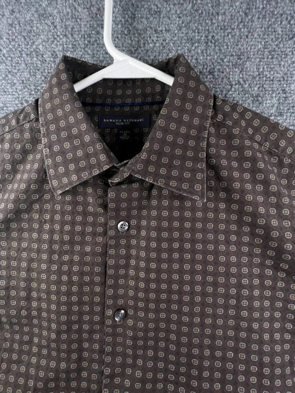 Banana Republic Button Up Shirt Men's Medium 15 15.5 Brown Geometric Print L/S